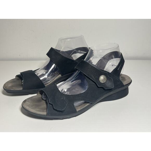 Mephisto EUC Black Bucksoft Leather Prudy Adjust Hook/Loop Comfort Sandal 41 11 - Picture 1 of 9